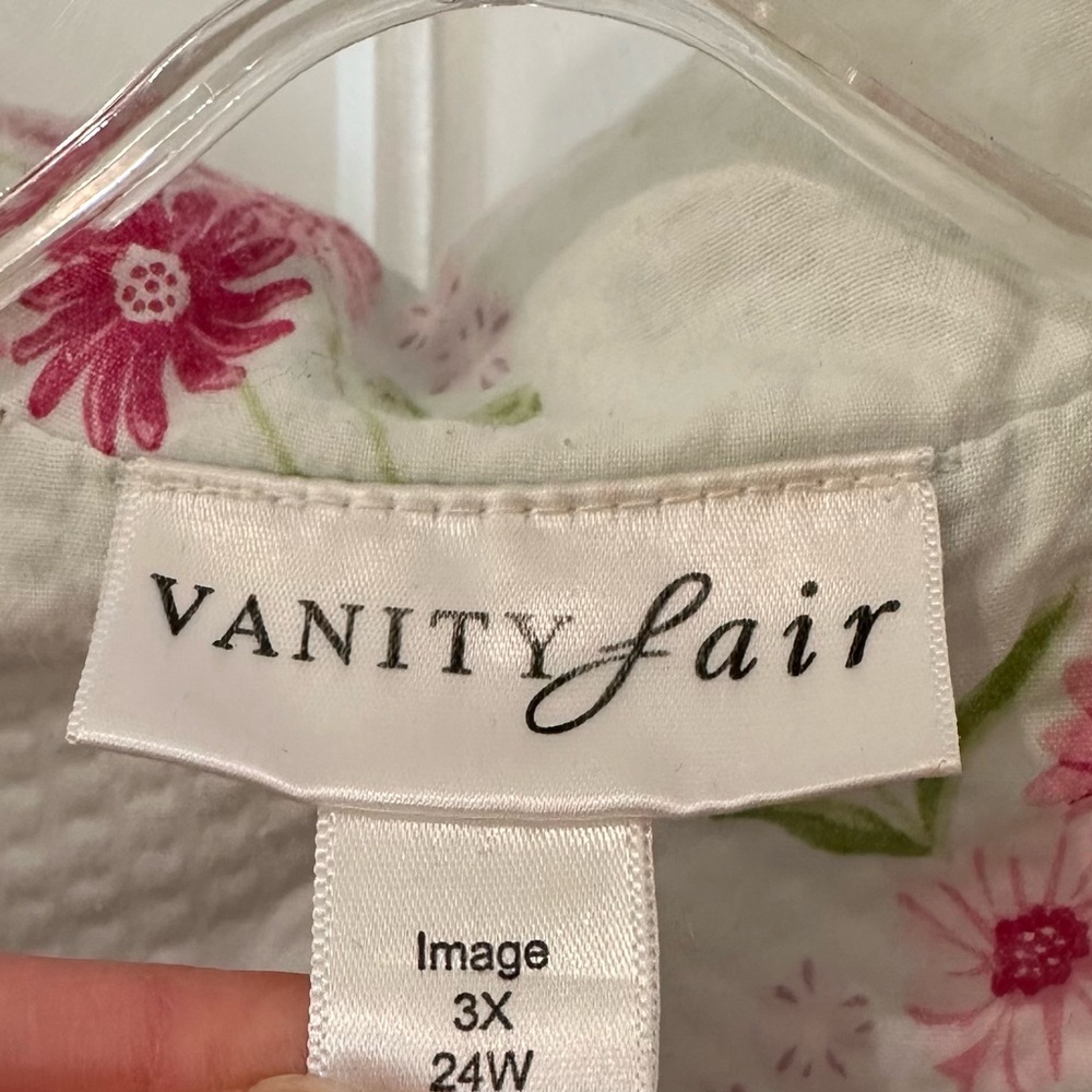 Vanity Fair Light Blue Floral Button-Front Housecoat with Pink Trim - Picture 4 of 12